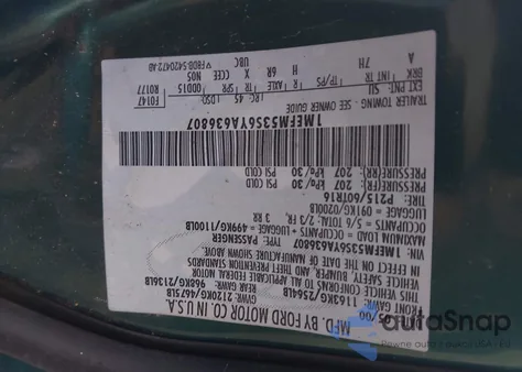 2000 Mercury Sable Ls from USA, damaged, VIN 1MEFM53S6YA636807